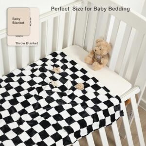 Checkered Baby Blanket for Girls Boys Soft Fleece Fluffy Fuzzy Chessboard Grid Toddler Blanket for Kids Lightweight Bed Blanket for Infant or Newborn Home Decor (Black)