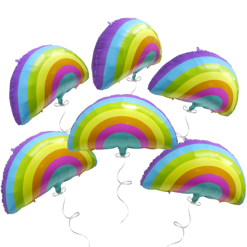 Colorful Rainbow Balloon Rainbow Bridge Balloon Blue Sky White Cloud Themed Party Supplies For Birthday Baby Shower Wedding Bridal Shower, 6 Pack Rainbow Foil Balloons Rainbow Pride Day Balloons