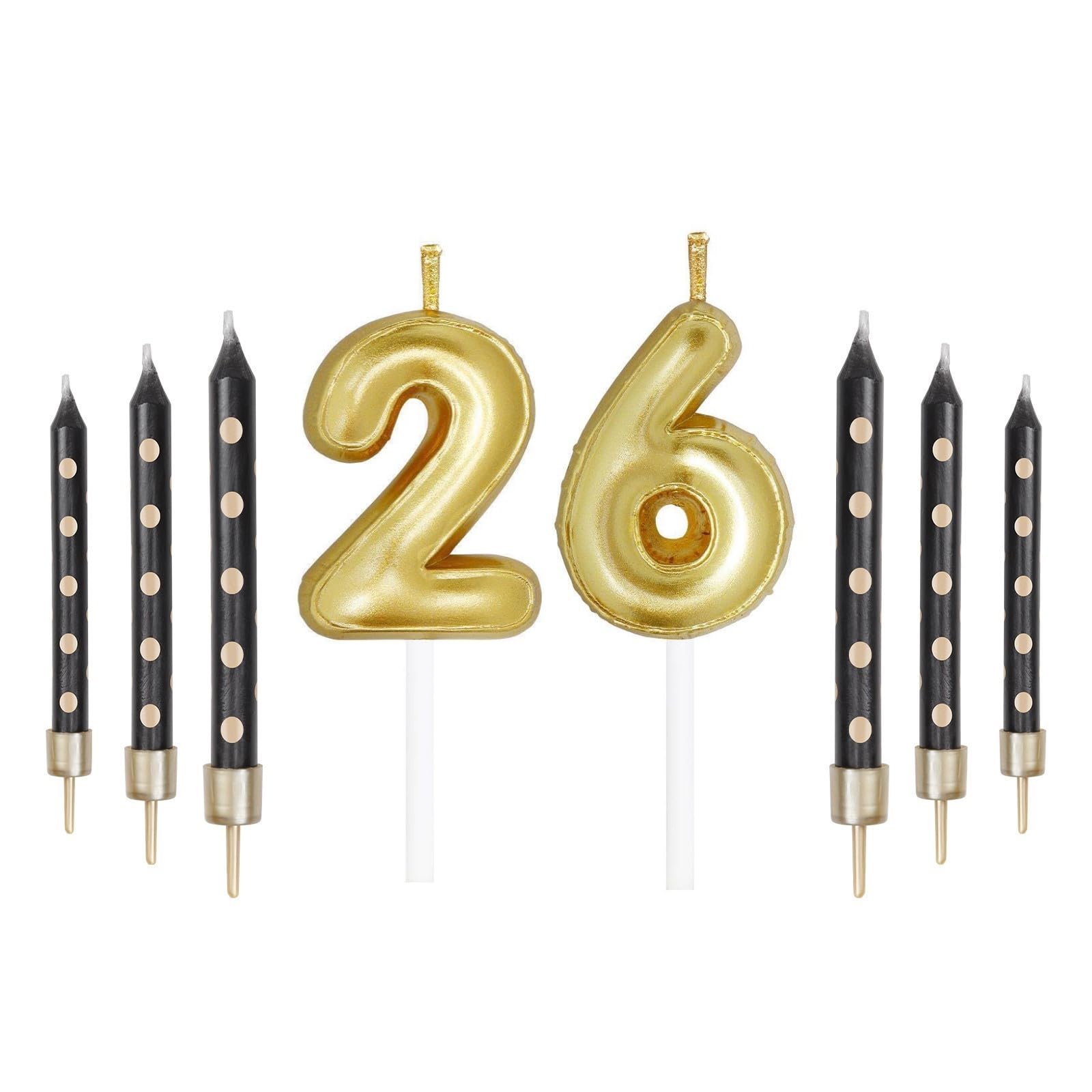 Gold Number Candles,Gold Candle for Cake,26 Birthday Candles,Wedding Decorations,Gold Cake,26th Birthday Cake Topper,Birthday Card Number Candle 26,Black Candles Activity Decorations