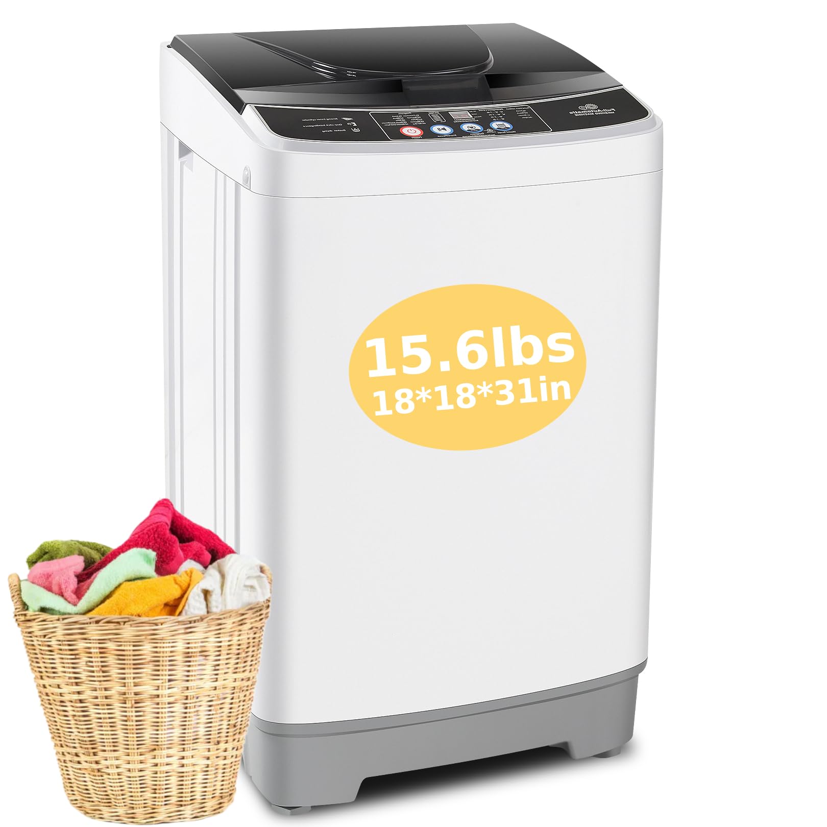 Nictemaw Portable Washing Machine 15.6 Lbs Capacity Portable Washer with Drain Pump, 2.1 Cu.ft Compact Laundry Washer with LED Display, 10 Programs & 8 Water Levels, Ideal for Home, Apartment, RV