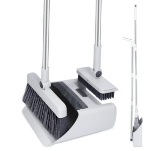 broom with dustpan combo set, 3 in 1 brooms for sweeping indoor and outdoor long handle broom and dustpan set push broom heavy duty for home cleaning bathroom kitchen