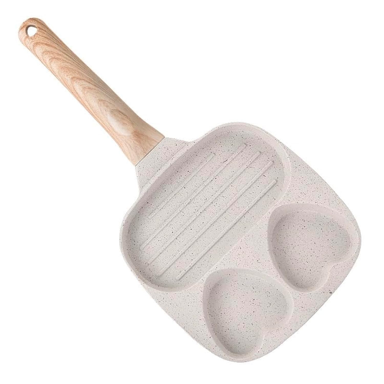 BB Tigger 3-Cup Egg Pan,3 Section, Versatile Breakfast Skillet, Omelette Pan, Omelette Skillet, Bacon pan, Sausage pan, hot dogs pan, Pancake Pan, 3-in-1 egg pan, 19cm*38.5cm, Off-White