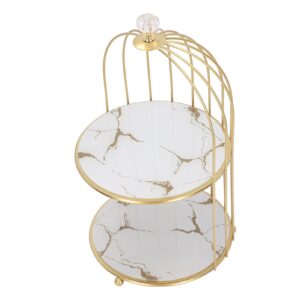 double layer storage shelf, glass bottom plate wear gold frame bird cage organizer rack for bathroom countertop (white base gold pattern)