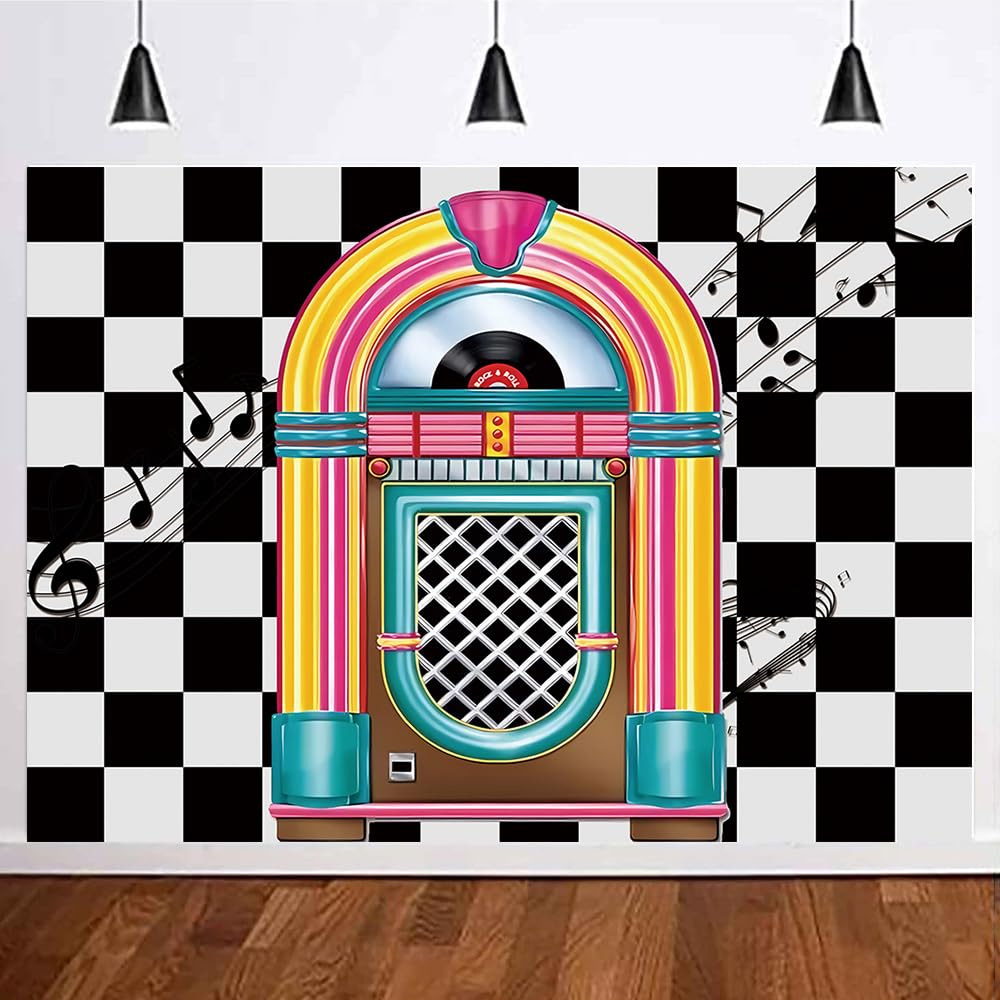 HQM Back to 50's Sock Hop Photography Banner Birthday Rock Roll 50's 60's Hop Party Photo Background Retro Diner Time Classic Backdrop 71x47.2 Inch Supplies