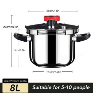 Large Pressure Cooker, Practical Multi Functional Stainless Steel Household Pressure Cooker for Kitchen (8L)