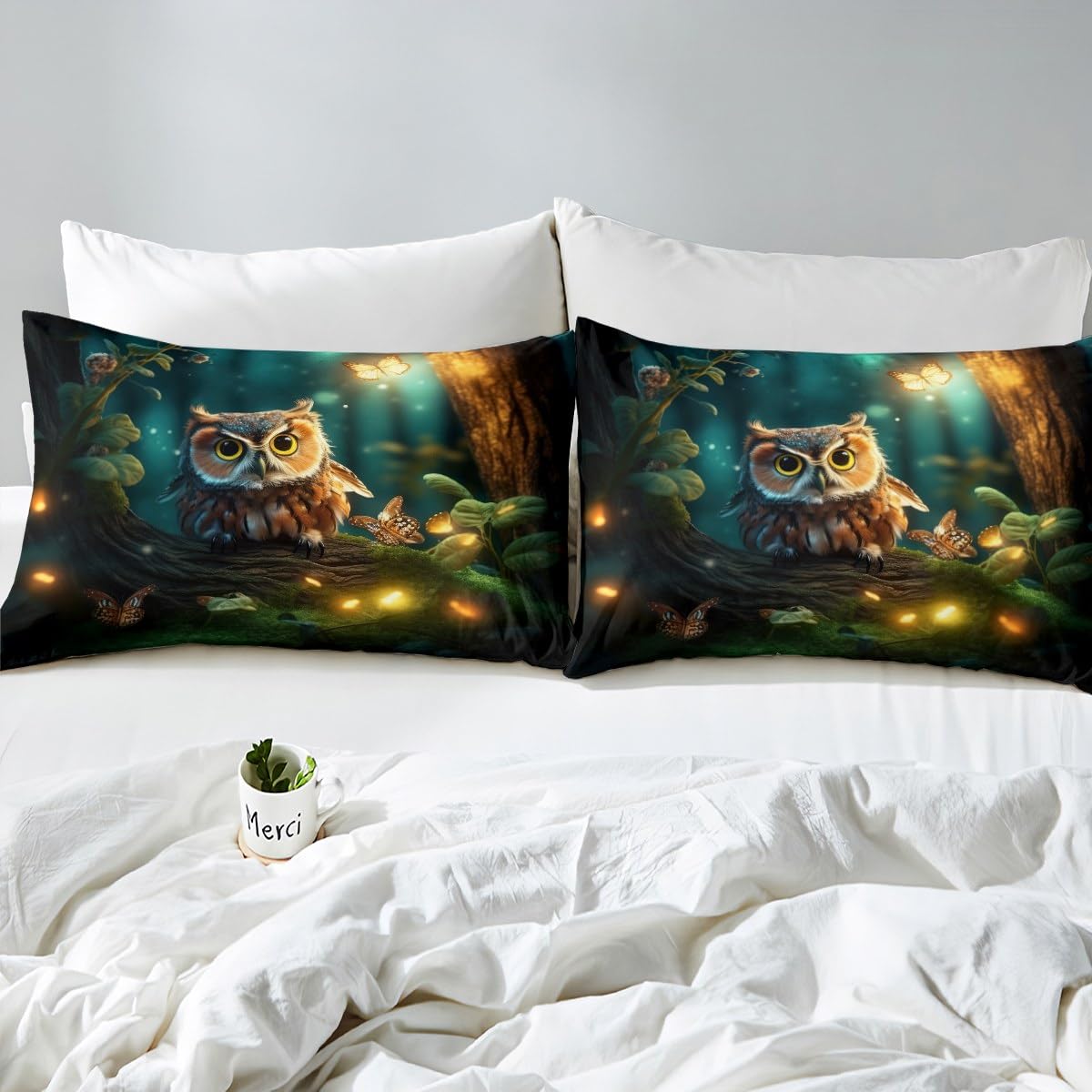 Erosebridal Owl Bedding for Girls 3D Owl Bird Animal Bedding Comforter Sets Cartoon Owl Comforter Set Gifts for Owl Lovers Butterfly Firefly Printing Duvet Insert Twin 2Pcs