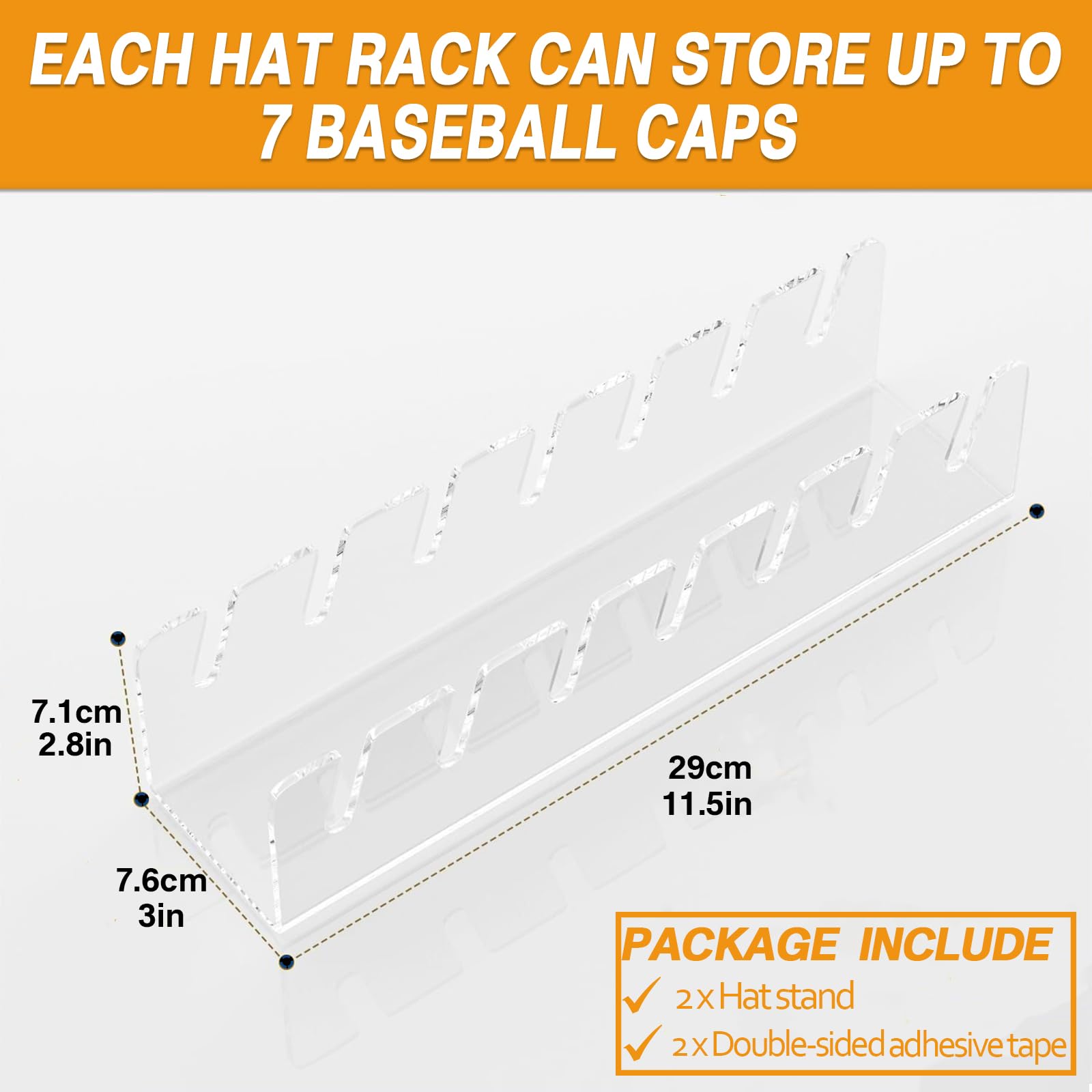 Generic Hat Stand for Baseball Caps, 2Pcs No Install Hat Acrylic Organizers Hat Storage for 14Caps, Hat Racks for Baseball Hat Rack Display and Organizer for Bedroom, Dresser, Closet (2PCS)