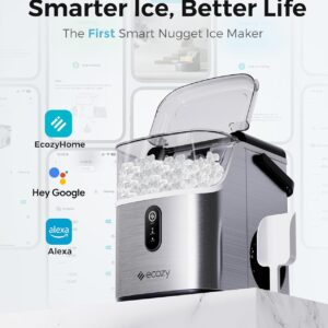 ecozy Smart Nugget Ice Maker Countertop, Pebble Ice Maker with 35lbs/24H Soft Chewable Ice, Self-Cleaning Ice Machine with Voice Control for Home Kitchen Party Bar Office, Stainless Steel