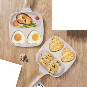 BB Tigger 3-Cup Egg Pan,3 Section, Versatile Breakfast Skillet, Omelette Pan, Omelette Skillet, Bacon pan, Sausage pan, hot dogs pan, Pancake Pan, 3-in-1 egg pan, 19cm*38.5cm, Off-White