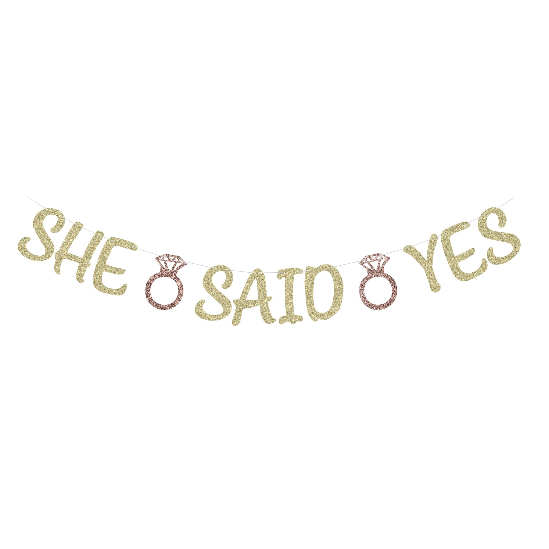 Gold Glitter She Said Yes Banner Bachelorette Party Paper Sign Wedding Bunting Engagement Bridal Shower Party Photo Props Diamond Ring Decorations