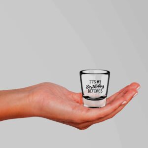 LitGifts Its My Birthday Shot Glass, 21st Birthday Gifts for Her, 21st Birthday Shot Glass for Her, Birthday Glasses for Women, 1.75 Ounce Shot Glass in Black, Small