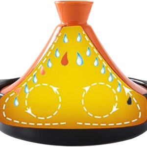 Multi-function Moroccan Style Cast Iron Tajine Pot Cooking Pot Ceramic Casserole Steamer Braiser Pan Healthy Saucepan Earthen Pot for Braising Slow Cooking,Yellow