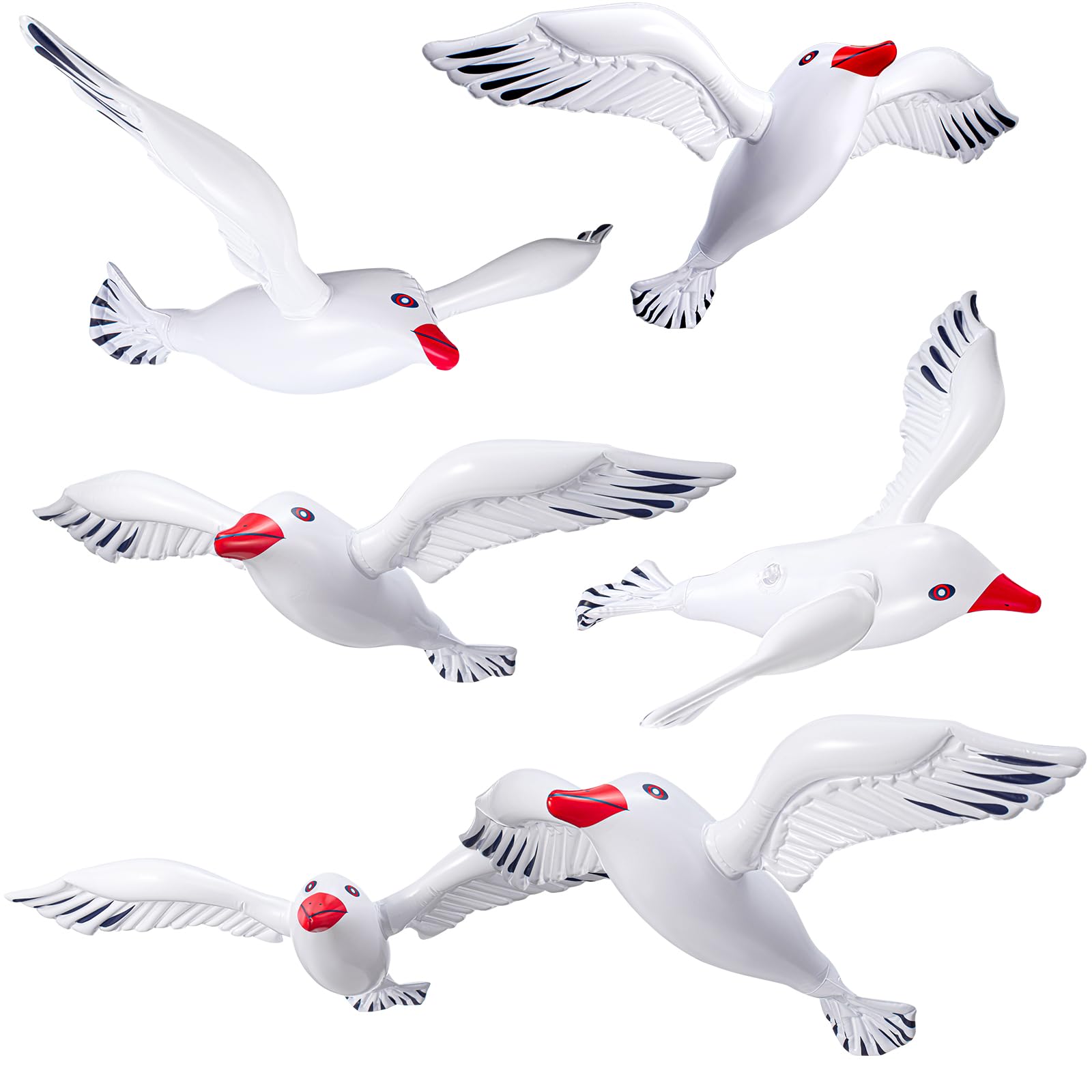 Foilswirl 6 Pcs Large Inflatable Seagull Ornaments 24.41 x 13.78 Inch Christmas Beach Party Decoration Flying Seagull Seabird Nautical Balloon for Tree Cruise Birthday Baby Shower Decor