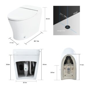 Smart Toilet Bidet Combo with Self-Cleaning Nozzle, Compact Dual Flush Toilet, Tank less toilet with Foot sensor Flush, White Night Light, Knob Control, Power Outage Flushing, Soft Close