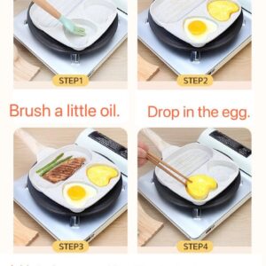 BB Tigger 3-Cup Egg Pan,3 Section, Versatile Breakfast Skillet, Omelette Pan, Omelette Skillet, Bacon pan, Sausage pan, hot dogs pan, Pancake Pan, 3-in-1 egg pan, 19cm*38.5cm, Off-White