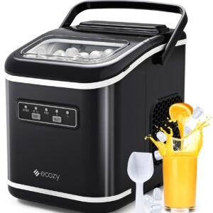 ecozy Countertop Ice Maker, Portable Ice Maker with Self-Cleaning, 9 Bullet Ice Cubes in 6 Mins, 26lbs/24Hrs, Ice Maker Machine with Ice Bags, Handle, Standing Scoop and Basket, Black