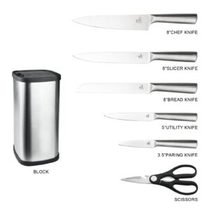 CHUSHIJI Knife Set,7 Pieces Knives Set for Kitchen,Kitchen Knife Set with Block,Razor-Sharp Stainless Steel Knife Block Set for Home Cooking, Kitchen Knives Set with Kitchen Scissors