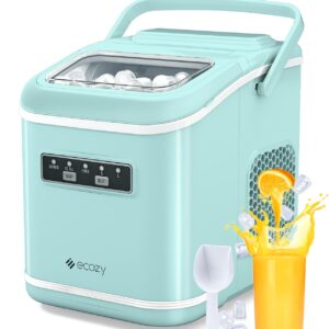 ecozy Countertop Ice Maker, Portable Ice Maker with Self-Cleaning, 9 Bullet Ice Cubes in 6 Mins, 26lbs/24Hrs, Ice Maker Machine with Ice Bags, Handle, Standing Scoop and Basket, Green