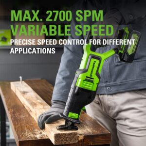 Greenworks 24V Brushless (1-1/8") Cordless Reciprocating Saw (2,700 SPM), 4.0Ah Battery and Compact Charger Included