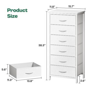 Huuger Tall Dresser for Bedroom, 6 Drawer Dresser & Chests of Drawers, Fabric Dresser for Closet, Bedroom, Night Stand, End Table with Metal Frame, Storage Tower with Fabric Bins, PU Leather, White