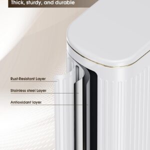 CEROELDA White Bathroom Trash Can with Lid-10L/2.6 Gallon Stainless Steel Step Slim Garbage Can-Rectangle Pedal Trash Bin for Narrow Office, Kitchen, Bedroom, Toilet-Soft Close (B-White/2.6 Gallon)