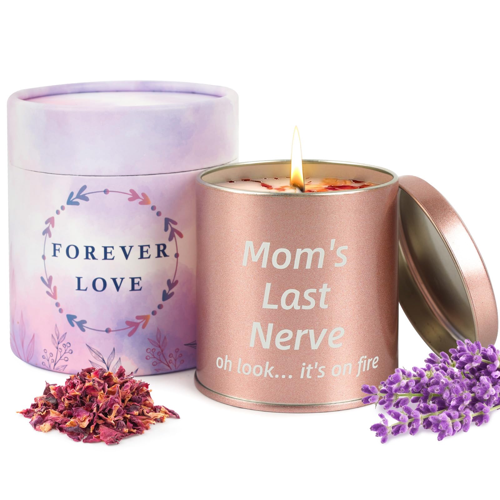 HOHOTIME Mothers Day Gifts from Daughter Son Kids, Moms Last Nerve Candle, Mother's Day Gift Ideas Lavender Scented Candles, Birthday Gift for Mom, Soy Wax with Cotton Wick, 9oz Tin Candle