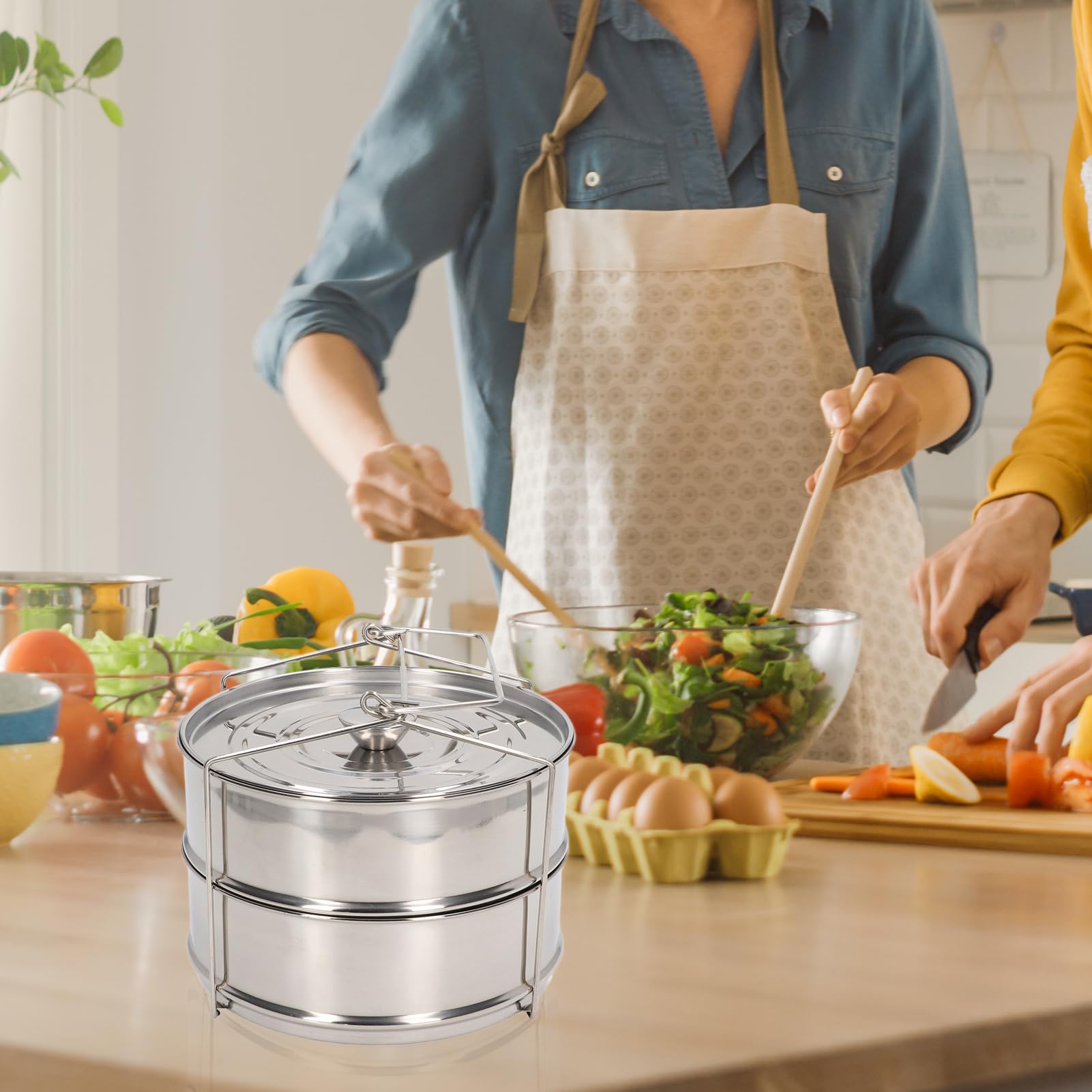 Kelepu Double Layer Steamer for Cooking Stainless Steel Steamer Two Layer Stackable Steamer Steamer With 1Piece Basket Double Steamer Pot for Cooking Dumplings Vegetables Fish In the Kitchen