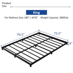 YUSENHEEI 4 Inch King Size Bed Frame, Heavy Duty Metal Platform Low King Bed Frame, No Box Spring Needed, Noise Free, Easy Assembly, Black