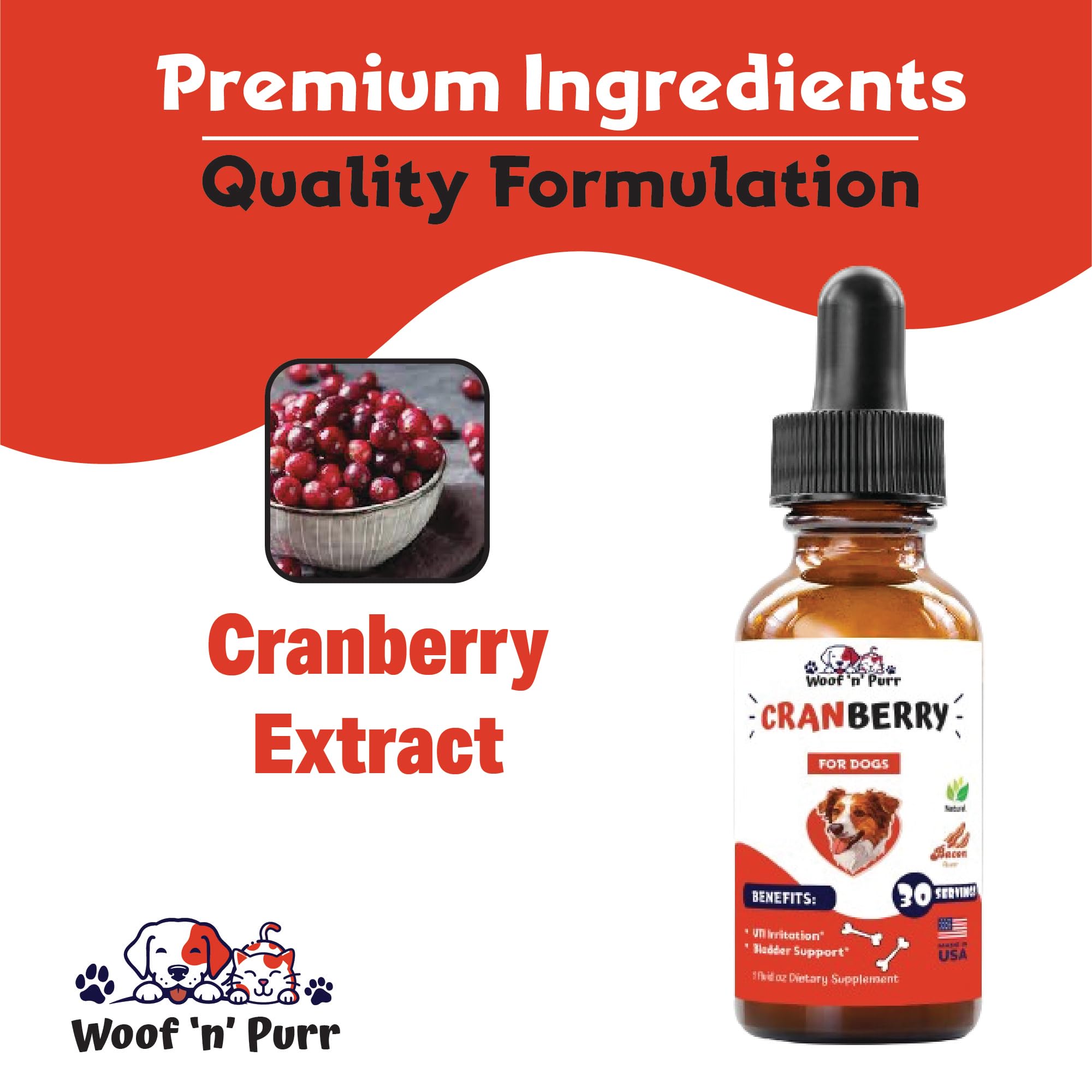 Cranberry Supplement for Dogs - Dog UTI Treatment - Dog Cranberry Supplement - Cranberry for Dogs - Dog UTI Cranberry - Dog UTI - UTI Treatment for Dogs - UTI Dogs - 1 fl oz - Bacon Flavor