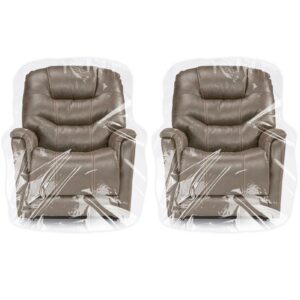 trinka 2 pcs plastic furniture covers for storage, 4 mil thick heavy duty dust-proof moving bags, 65 x 43 x 35 inches extra large waterproof & clear chair cover protectors for armchairs and recliners