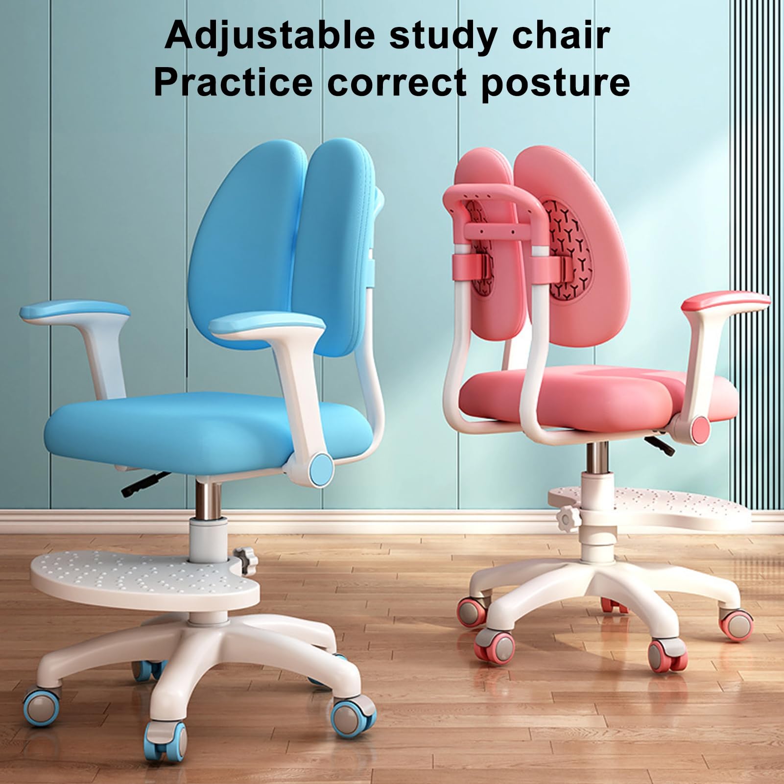 Hesitroad Kids Desk Chair,Study Chair with Adjustable Height,Cute Children Study Chair,Computer Chairs Adjustable Backward Tilt with 360 Wheels,Kids Computer Chair for Home, School and Library Blue