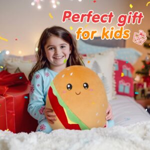 WEWILL Cute Hamburger Soft Plush Pillow Hamburger Stuffed Animal Plush Toy Birthday Christmas Holiday Weekend Gifts for Toddler Kids Boys Girls, 12''