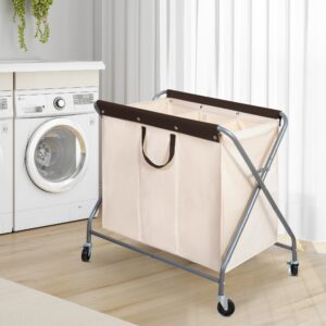 STORAGEIDEAS Laundry Sorter, Heavy Duty Rolling Laundry Hamper Cart, Laundry Basket Organizer With Wheels and Removable Bags, Laundry Room Organization For Dirty Clothes Storage, 3 Section