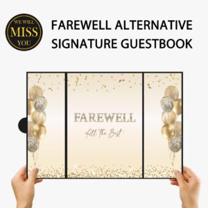 DARUNAXY Black Gold Farewell Party Decorations, Farewell We Will Miss You Alternative Signature Guest Book for Men Women Going Away Gifts Signing Card Board for Retirement Graduation Party Supplies