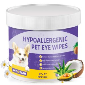 eyes wipes for dog & cat - dog eye wipes tear stain remover, soft pet wipes for gently cleaning eyes - coconut oil pet cleaning grooming deodorizing wipes for eyes, face, wrinkle