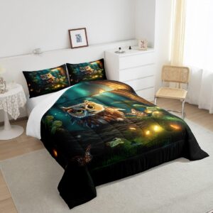 Erosebridal Owl Bedding for Girls 3D Owl Bird Animal Bedding Comforter Sets Cartoon Owl Comforter Set Gifts for Owl Lovers Butterfly Firefly Printing Duvet Insert Twin 2Pcs