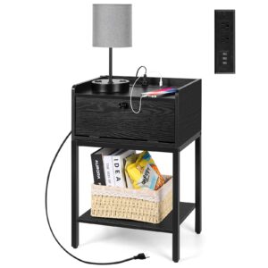 night stand with charging station, end tables living room, bed side table with drawers, end table with storage, small side table for small spaces, night table for bedroom, skinny side table for couch