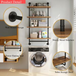 4-Tier Over The Toilet Storage Rack, Wall Mounted Bathroom Organize Shelf with Hanging Rod, Above Toilet Storage Shelf Bathroom Space Saver