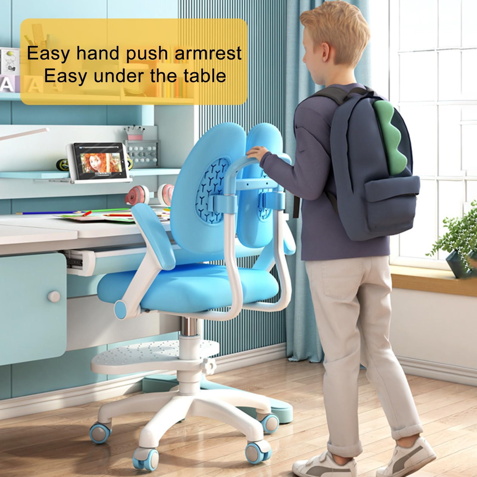 Hesitroad Kids Desk Chair,Study Chair with Adjustable Height,Cute Children Study Chair,Computer Chairs Adjustable Backward Tilt with 360 Wheels,Kids Computer Chair for Home, School and Library Blue