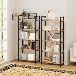 FATORRI 5 Tier Bookshelf, Industrial Wood and Metal Book Shelves for Display, Tall Etagere Bookcase and Rustic Shelving Unit (Rustic Oak)