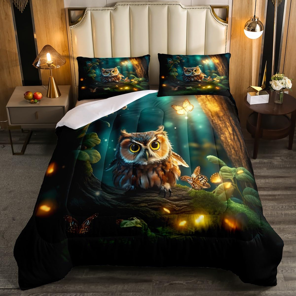 Erosebridal Owl Bedding for Girls 3D Owl Bird Animal Bedding Comforter Sets Cartoon Owl Comforter Set Gifts for Owl Lovers Butterfly Firefly Printing Duvet Insert Twin 2Pcs