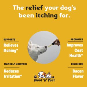 Natural Itch Relief for Dogs - Dog Itch Relief - Helps to Naturally Reduce Itching, Scratching, & More - Allergy Relief for Dogs Itching - Dog Itching Skin Relief - 1 fl oz - Bacon Flavor