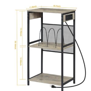 3 Tier Nightstand with Charging Station, End Table with USB Ports & Outlets, Small Side Table for Small Spaces, Narrow Bedside Table with Storage, Couch Table & Sofa Table for Living Room, Bedroom