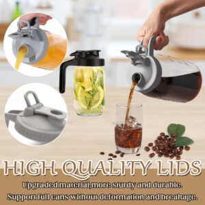 Mason Jar Pour Spout Lid 2 Pack Plastic Mason Jar Lids Regular Mouth with Handle Mason Jar Pitcher Flip Cap Airtight Handle Lid, Leak Proof Seal Cover Easy To Open (70MM-Black+Grey)