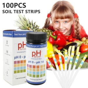 Soil Test Strips, 100 Tests PH Strips for Testing Soil, 0-14 PH Soil Tester Kit for Plants Potting Soil, Horticulture, Farm, Lawn Care