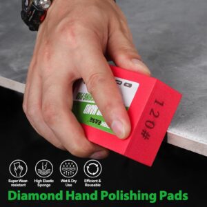 WORKEASE Diamond Hand Polishing Pads, 4PCS Diamond Sanding Block 60/120/240/400 Grit Diamond Hand Pads Foam Backing for Tile Glass Stone Marble Granite Ceramics Metal Wet&Dry