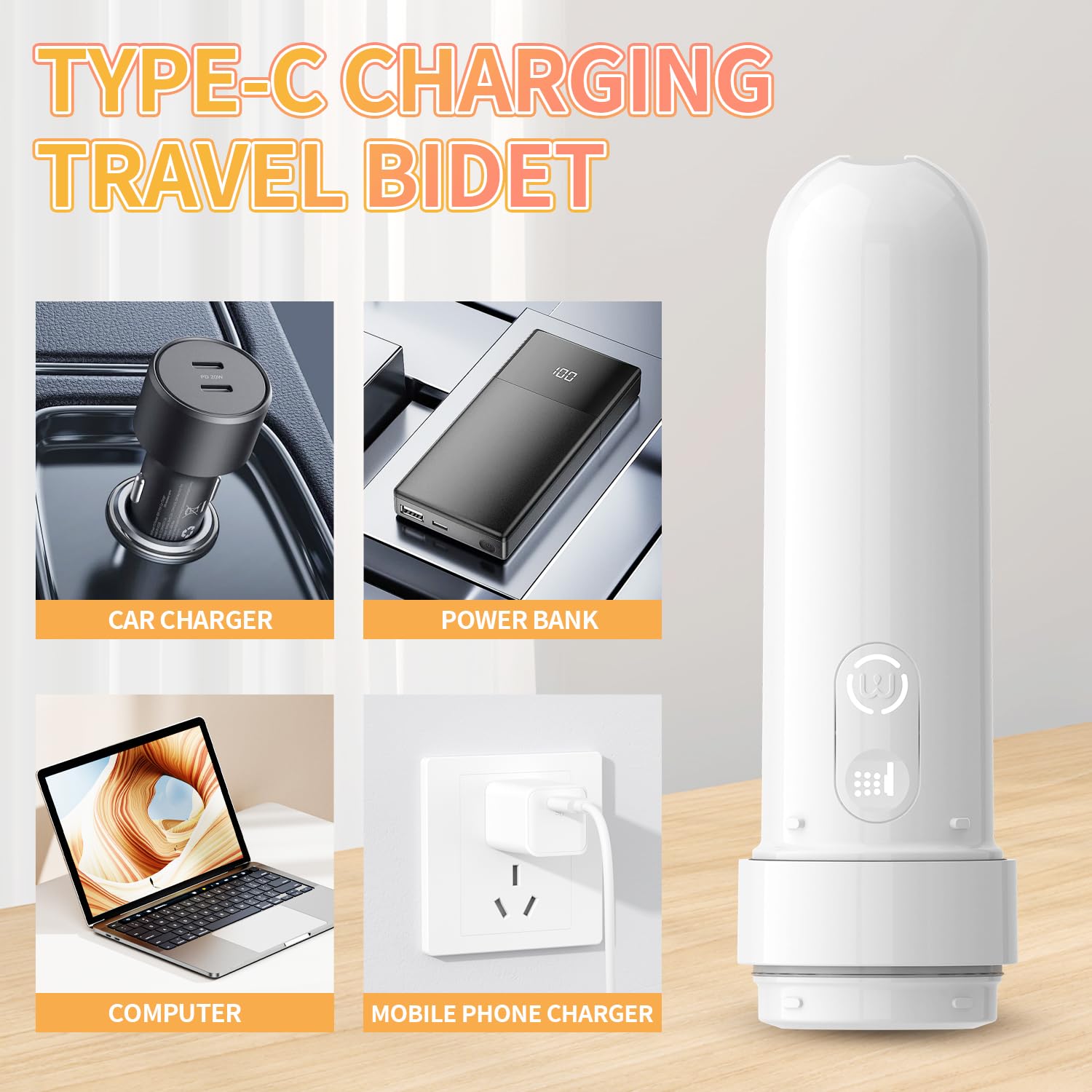 Rechargeable Portable Bidet for Travel 180ML, IPX7 Waterproof Electric Bidet Sprayer with 3 Spraying Modes for Personal Hygiene Cleaning, Soothing Postnatal Care, Perineal & Hemorrhoid Treatment