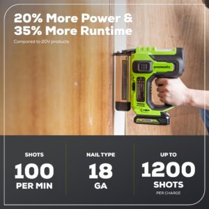 Greenworks 24V 18 Gauge Brushless Brad Nailer Gun, Cordless Finish Nailer, Staple Gun Cordless with 2Ah Battery and 2A Charger