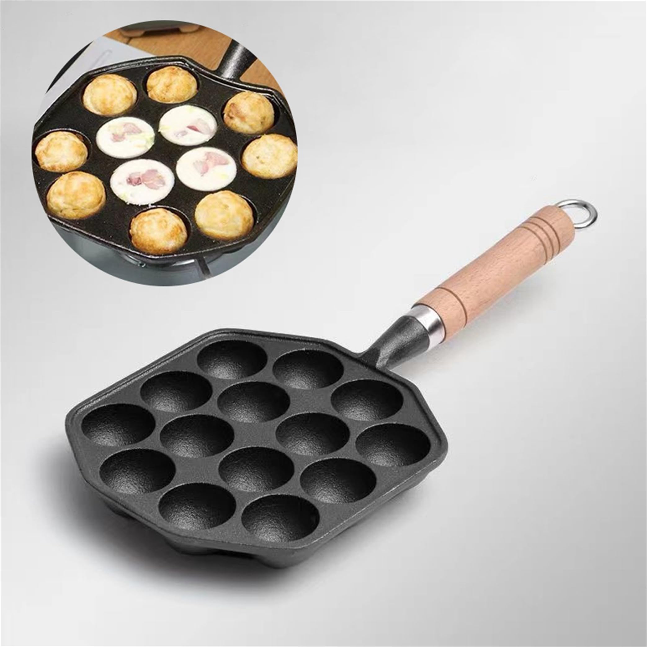 Generic 14 Hole Takoyaki Pan,Japanese Takoyaki Pan Cast Iron, Nonstick Cast Iron Octopus Meat Balls Mold Maker With Removable Handle Suitable For Home Pancake Baking, black., zzz20240228