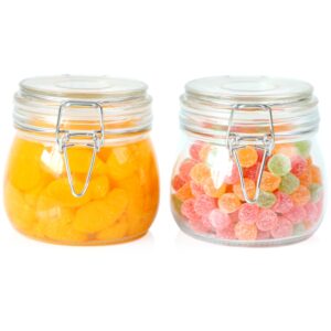 glass jar with airtight lid 16 oz (set of 2) wide mouth airtight food storage containers leakproof canister for coffee,sugar,chocolate chips,canning,candy,cereal,spice,pickle,cookies,dried fruits